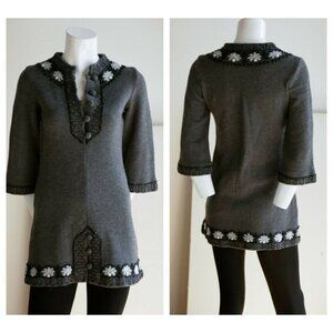 Vintage A line Wool Knit Beaded Floral Tunic or Mini Dress XS/S